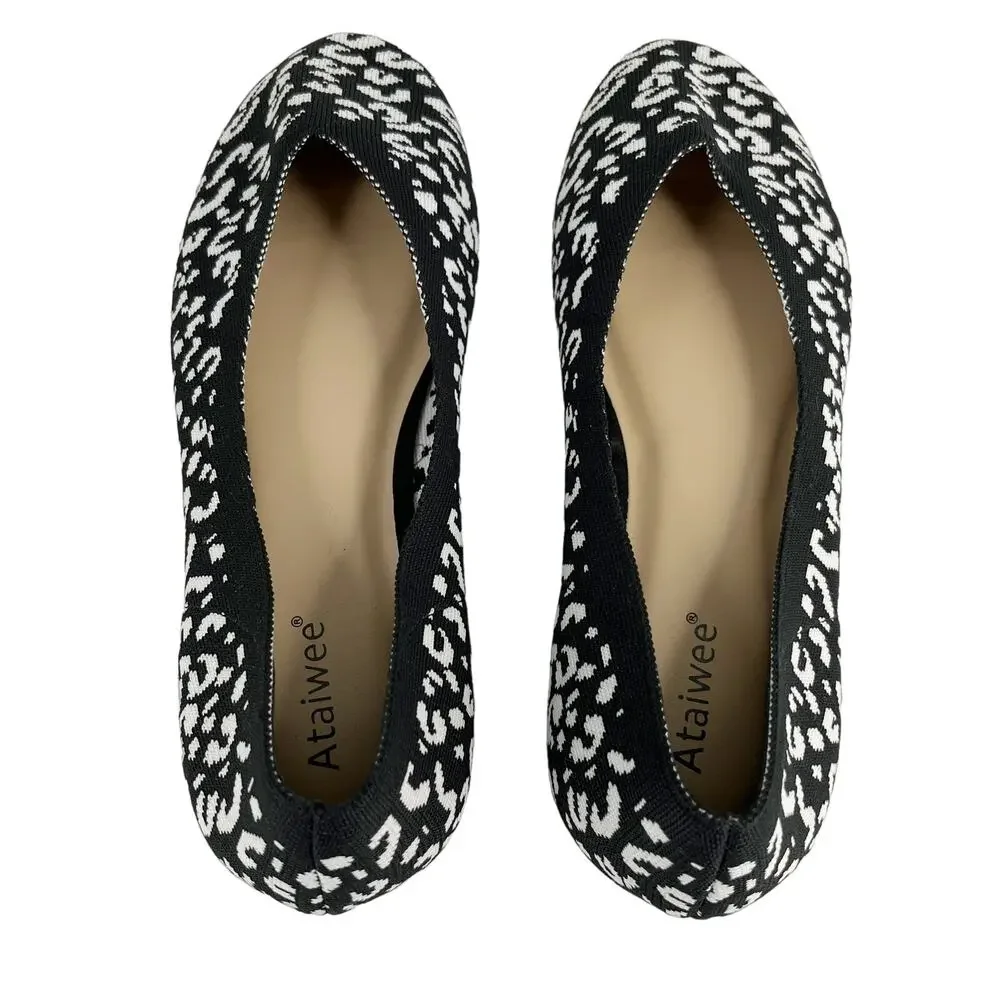 Ataiwee Shoes Leopard Black White 11 Ballet Flats New